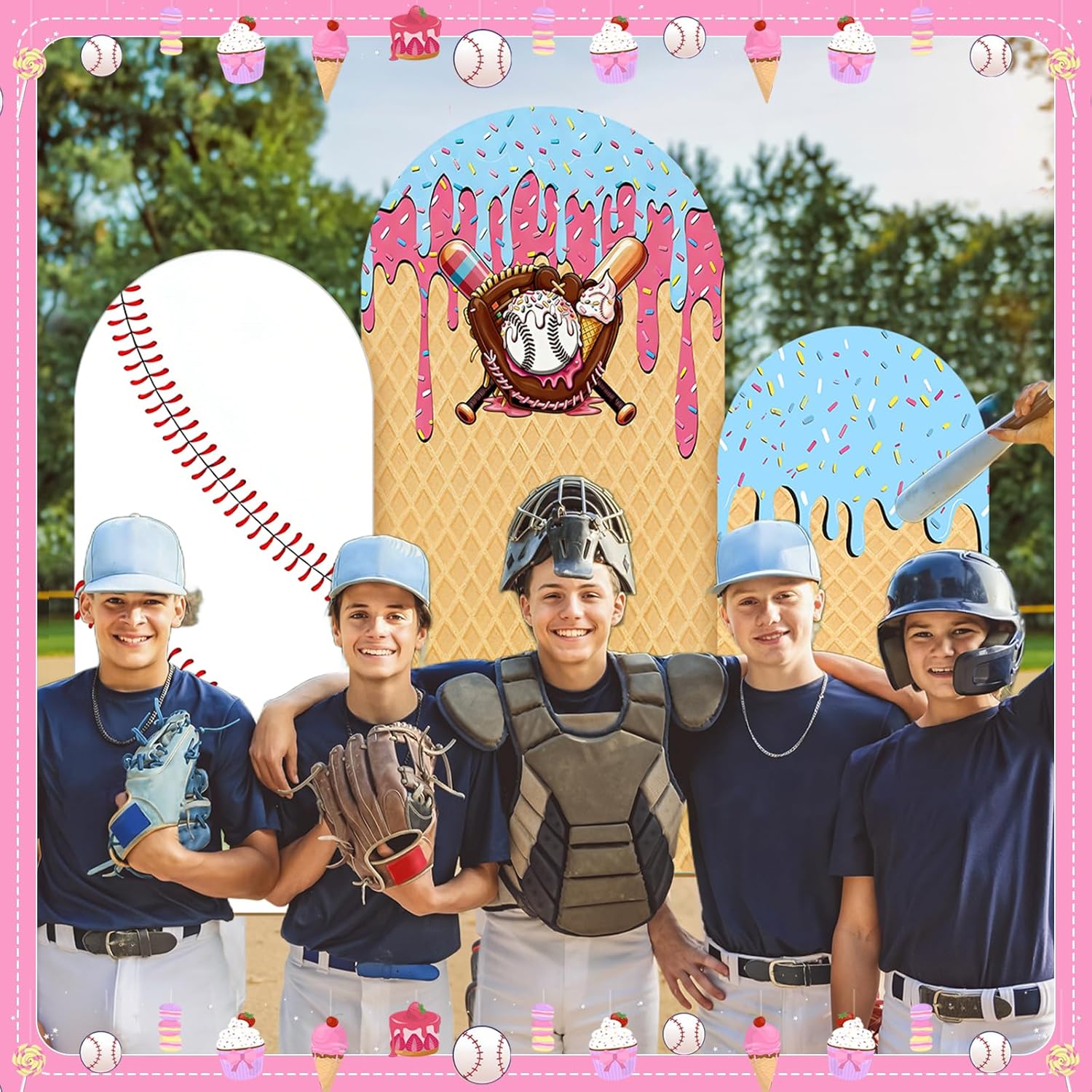 Dessert Table Backdrop - Baseball Ice Cream Drip Arch Backdrop