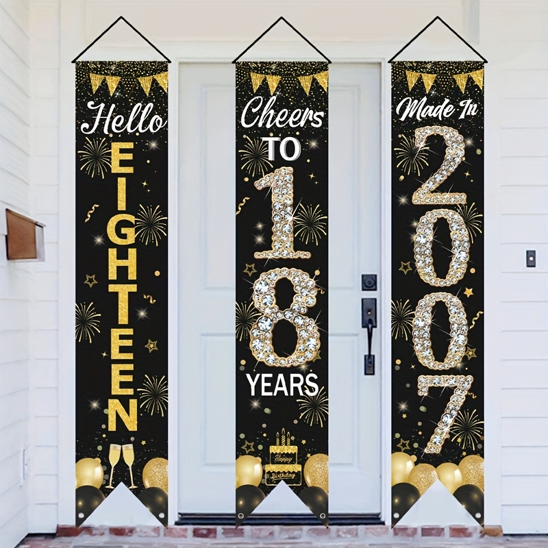 Party Banner Gold - 2D 3Pcs 18th Birthday Door Banner