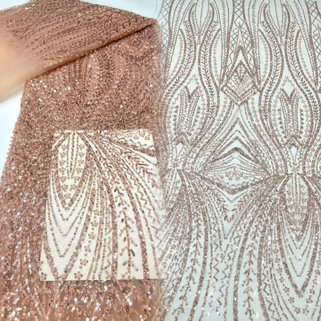 Glitter Tablecloth - African Lace Fabric Sequins Beaded Embroidery