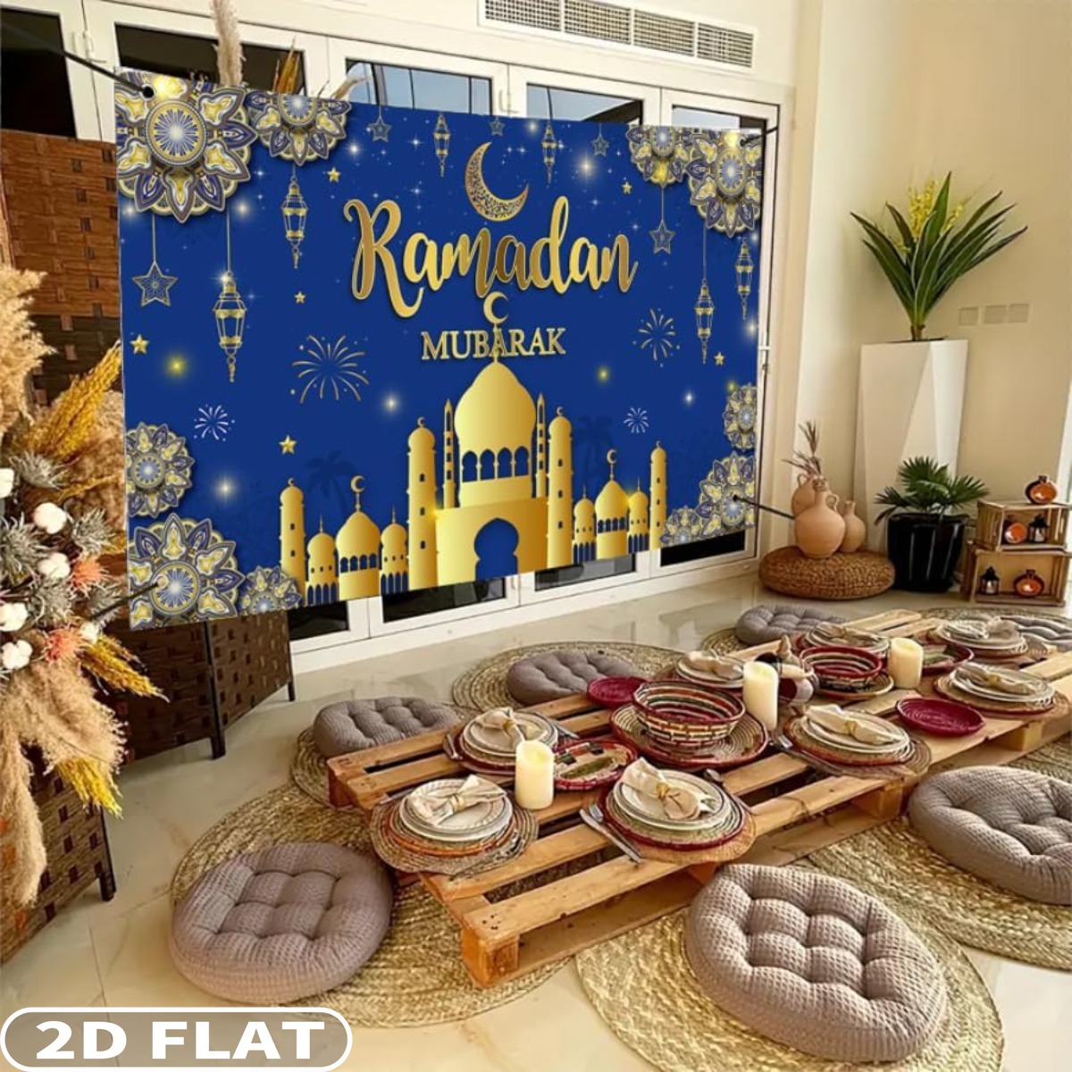 Party Banner Gold - 2D FLAT 1pc Ramadan Mubarak Festive