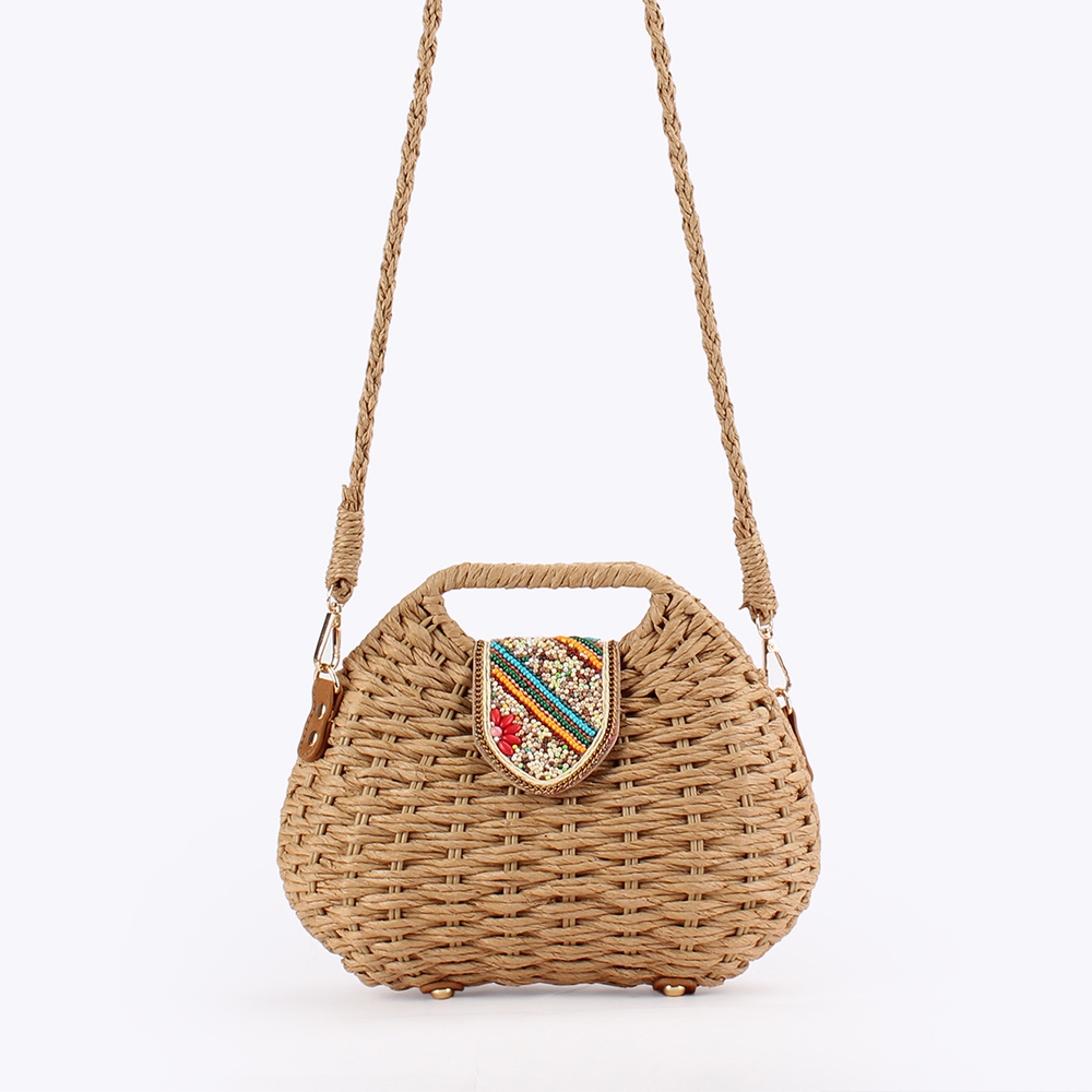 Paper Straw Color - Color Beads Women Handbags Handmade Woven