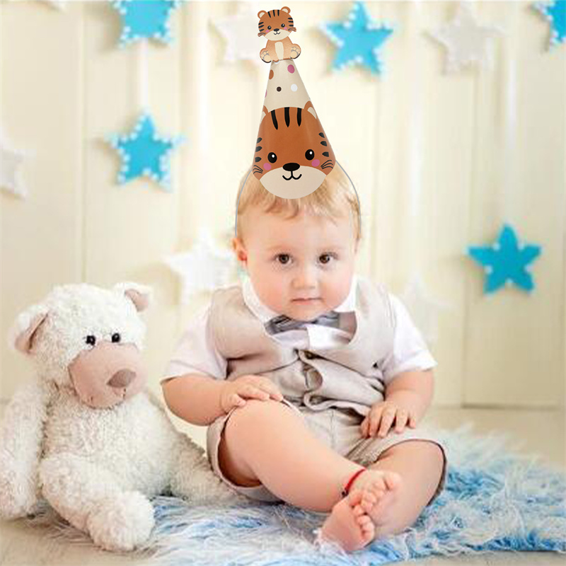 Party Hat Cone - 6Pcs Jungle Animal Paper Hats Elephant