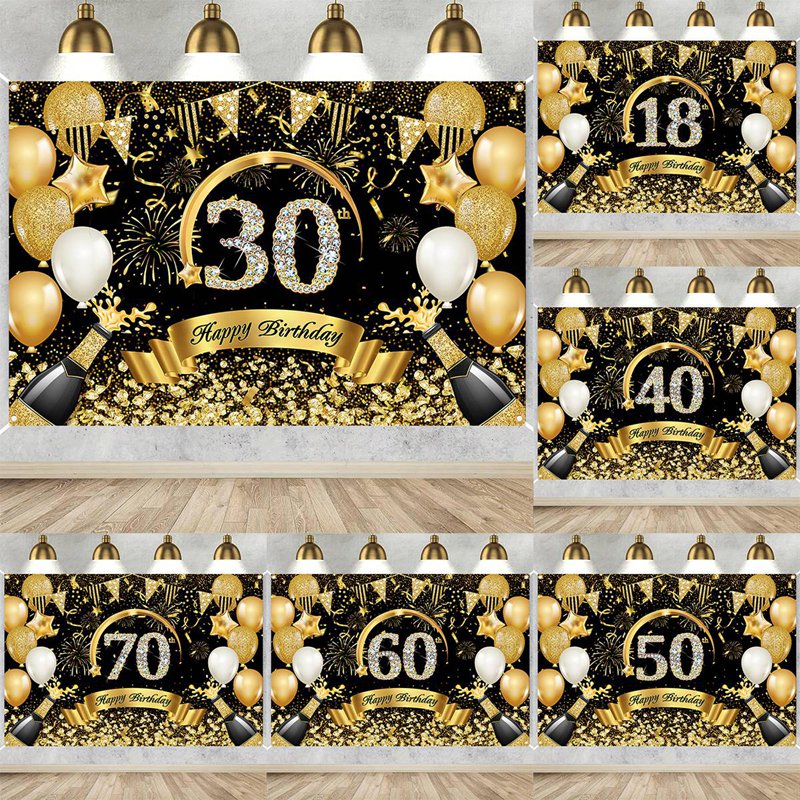 Party Banner Gold - Happy 30th 40th 50th Birthday Banners