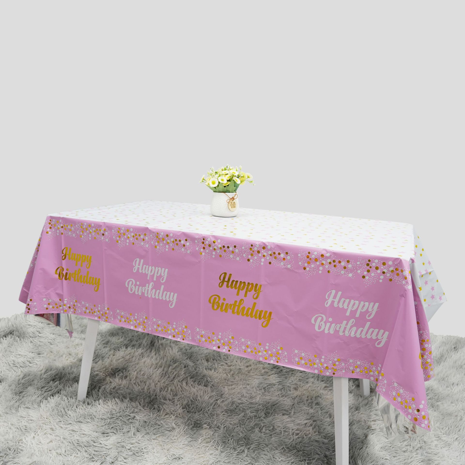 Table Cloth Disposable - Happy Birthday Disposable Tablecloth Dot Star