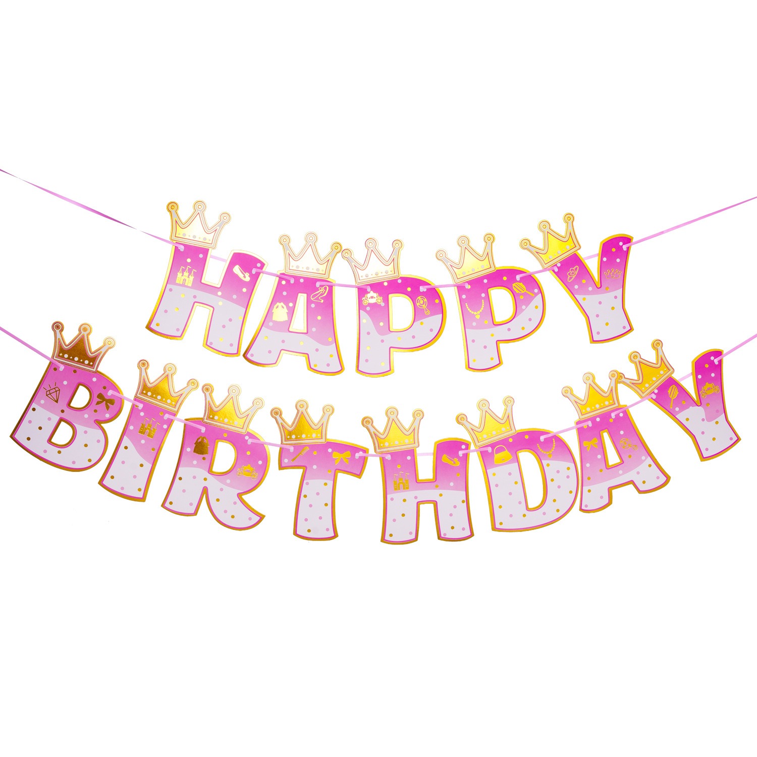 Party Banner Gold - Pink Stamping Gold Crown Theme Birthday