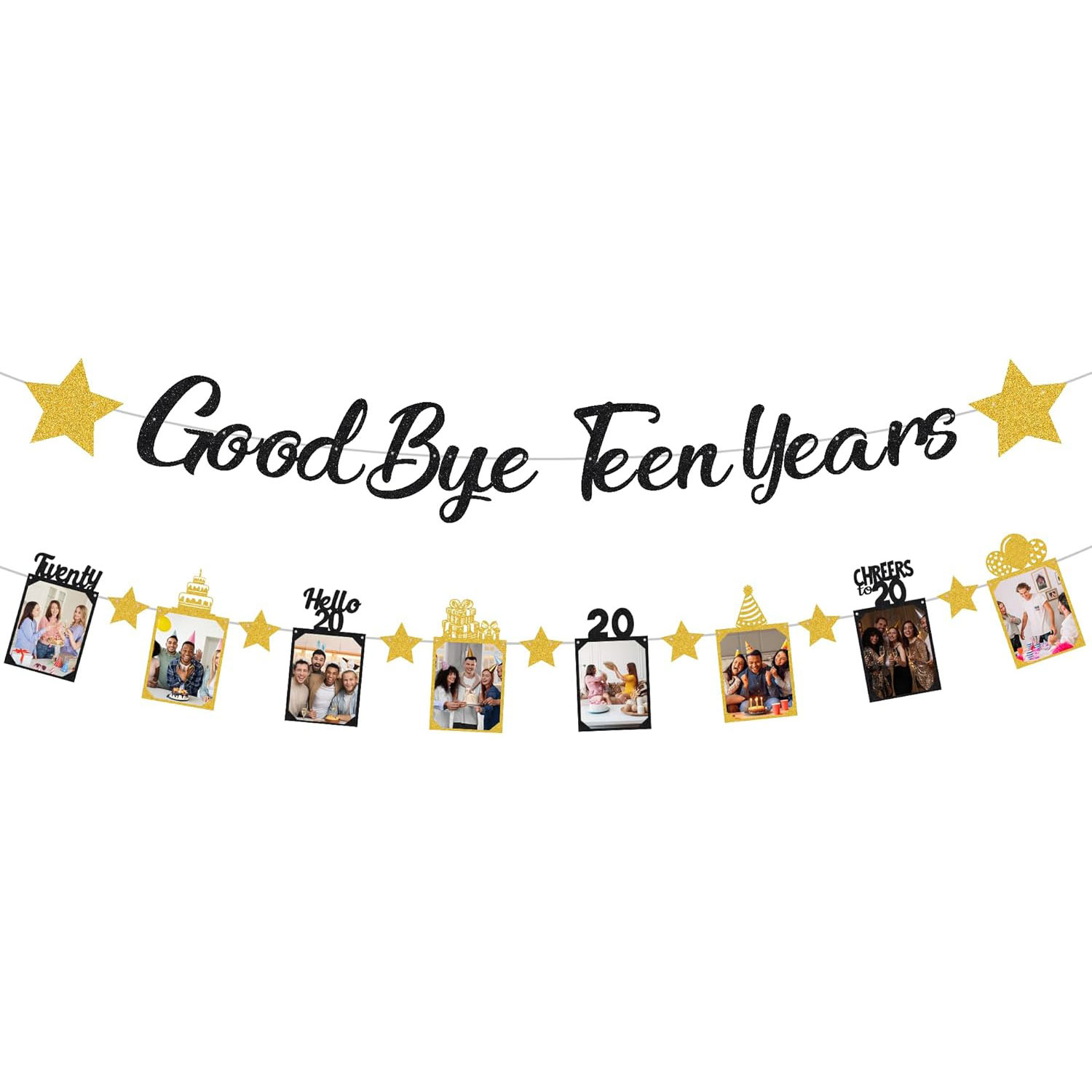Party Banner Gold - Black Gold Glitter Goodbye Teen Years