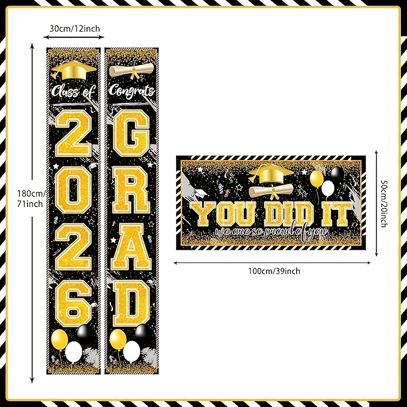 2D 3Pcs 2026 Graduation Banner - đánh giá và giá Party Banner Gold