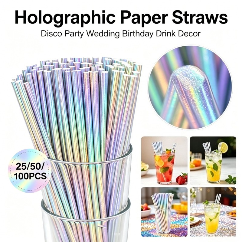 25/50/100PCS Silver Laser Pape - đánh giá và giá Paper Straw Color