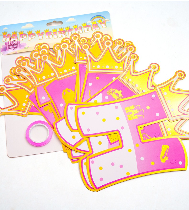 Pink Stamping Gold Crown Theme - đánh giá và giá Party Banner Gold