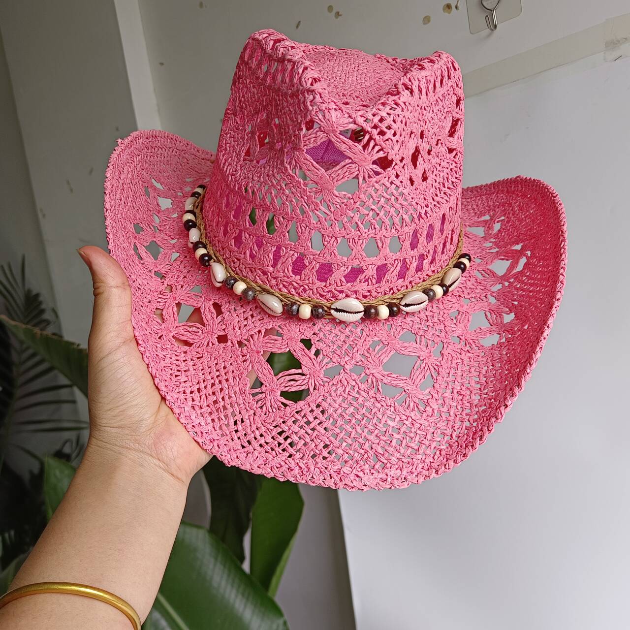 Pink Cowboy straw hat  hollow  - đánh giá và giá Paper Straw Color